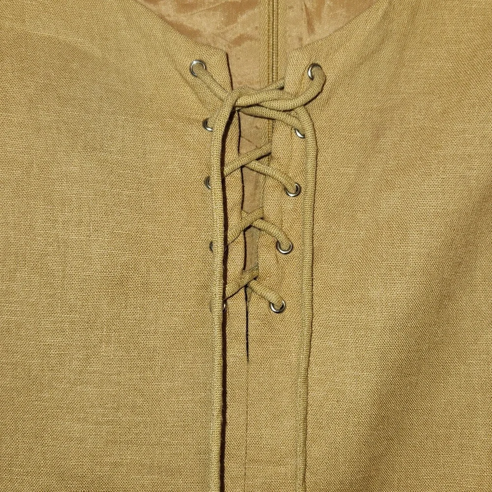 Lennie LNY New York Gold Linen Blend Lace-up Front Shift Dress Sz 12 Vintage